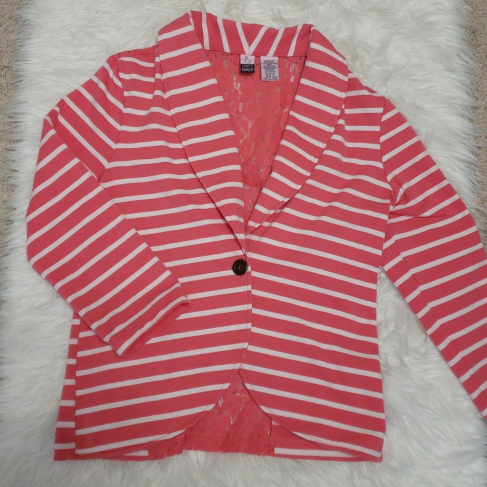 Striped Coral/Pink Blazer with Lace Back